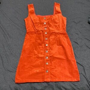 Burnt Orange Corduroy Button Dress